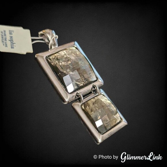 Lia Sophia Tiered Green Faceted Foiled Glass Squares Silver Tone Slide Pendant - Picture 4 of 7